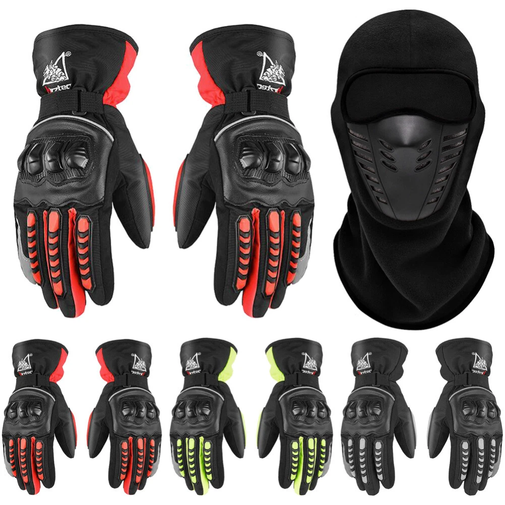 Winter Motorcycle Gloves Cold Weather Warm Full Finger Gloves + Fleece Balaclava