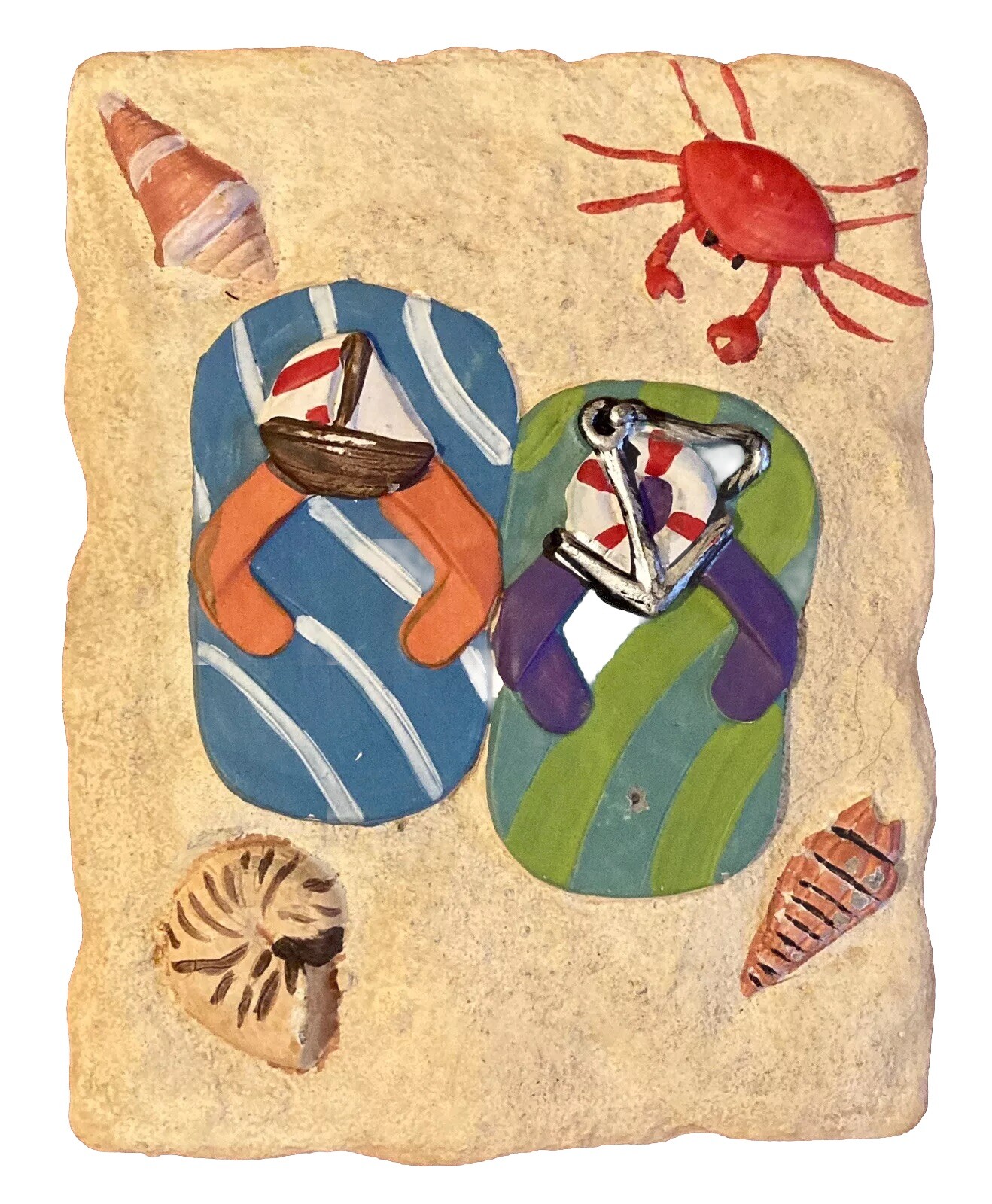 Flip Flops & Sea Shells Summertime Wall Art Plaque 7.25” X 6” Blue/Green-image