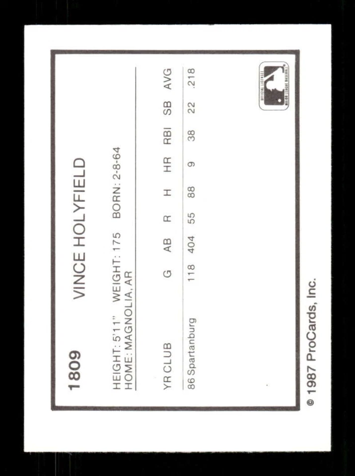 1987 ProCards Spartanburg Phillies 1809 Vince Holyfield BXCP30 - Image 2 of 2