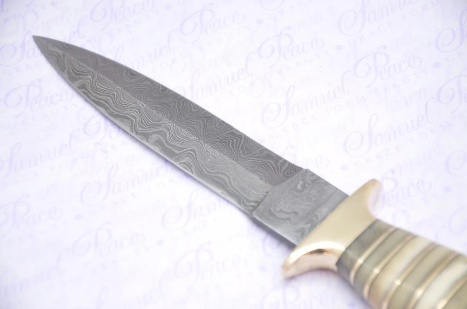 Auténtico cuchillo de aguja de latón y hueso de camello Damasco acero Sheffield Inglaterra Foto 4 de 4