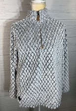 Women's Simply Southern White Gray Diamond Sherpa 1/4 Zip Pullover Fleece Size S