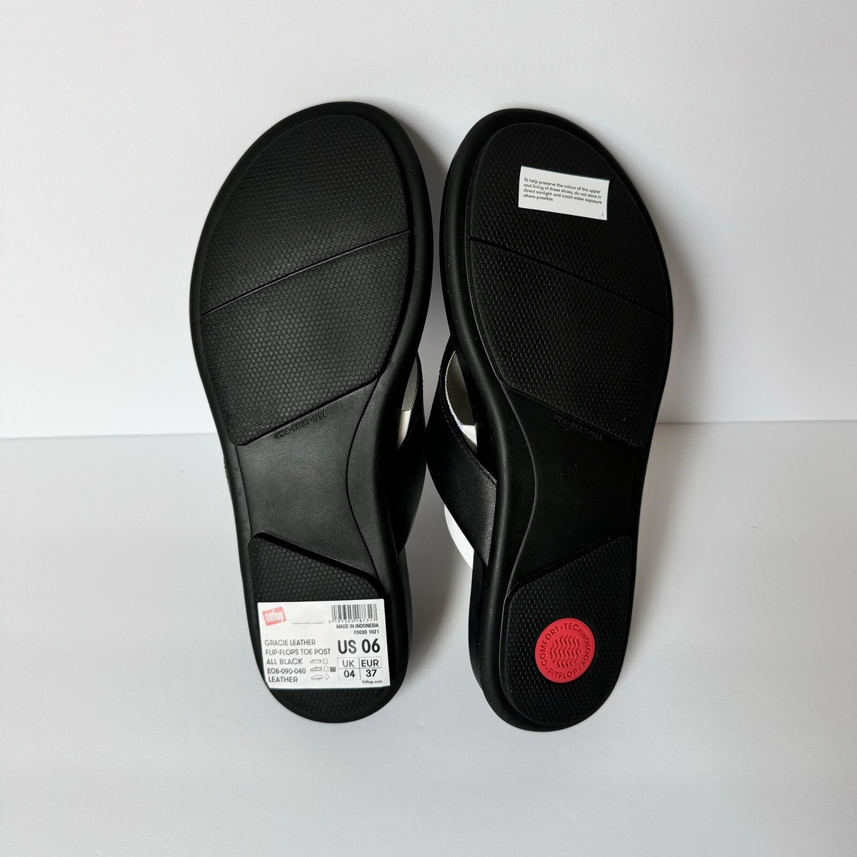 FitFlop GRACIE Leather Flip-Flops Women's Size 6 Black Thong