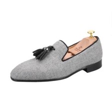 Men's Fashion British Round Toe Rivet Fringe Slip On Loafers Youth Dress Shoes