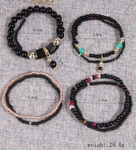 Multi Set Crystal Beaded Bracelet Stack Boho BLACK - Picture 2 of 4