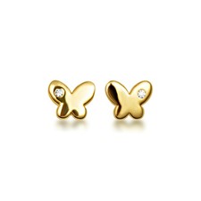 14K Yellow Gold Diamond Butterfly Baby Stud Earrings