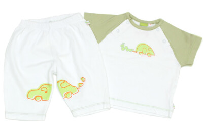 DUCKY BEAU 2tlg Sommer-Outfit Hose und T-Shirt Jungen - Gr. 68 weiß Auto süß
