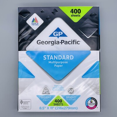 GEORGIA-PACIFIC COPY PRINTING PAPER LETTER 8.5 x 11 BRIGHT WHITE 400 Sheets
