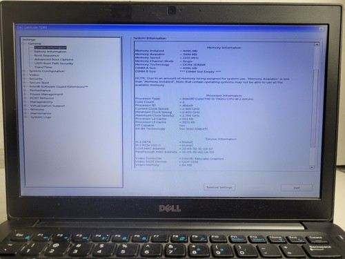 Dell Latitude 7280 w/i5-7300U, 4GB RAM, 14" Laptop for Parts #2416 - Picture 2 of 11