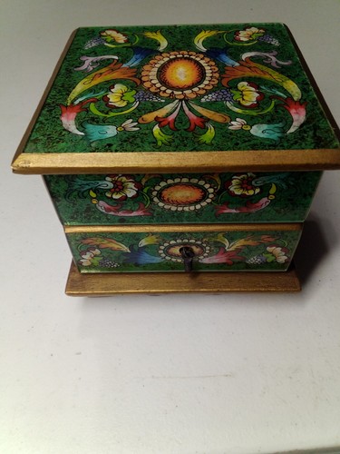 Robert M. Weiss Painted Wooden Trinket Box With Drawer & Mirror Peru Green