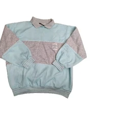 Y2K Vtg GITANO Pullover Sweater Aqua Blue Heather Grey Stripe Sz 18W Plus