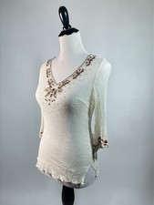 Women s Sheer Silk Blouse White With Embroidery Size 6