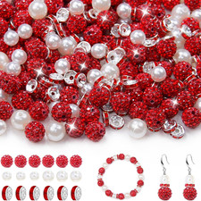 200pcs 10mm Rhinestone Beads for Jewelry Making, Red Shiny Round Shamballa Disco