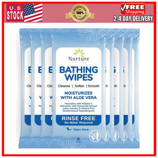 Nurture Rinse Free Bath Wipes Adults Aloe 64 Count Sensitive Skin