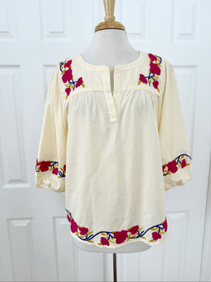 Roberta Roller Rabbit Column Embroidery Michi Top Cream Floral L