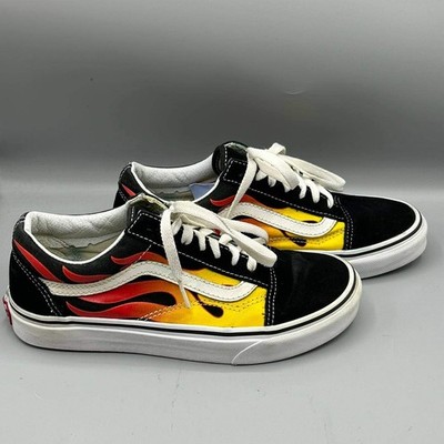 Vans Old Skool Flame Sneakers Shoes Men Black Yellow Red 5.5 500714