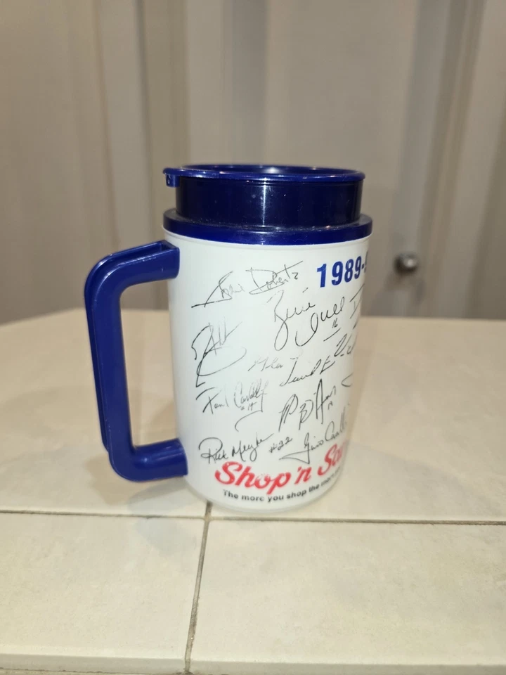 Taza térmica St. Louis Blues 1989-1990 impresión autógrafa café viaje 22 oz. Taza Foto 4 de 4
