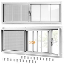 2 Pack Shed Windows, 10"X29" Sliding Windows with Tempered Glass & Fiberglass Sc