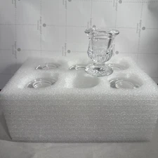 Clear Glass Taper Candle Holders on Pedestal Base 2 1/2" tall Set of 6