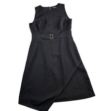 WHITE HOUSE BLACK MARKET Sleeveless Sheath Dress Sz 4 Black Gold Buckle