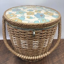 Vintage Dritz Woven Wicker Sewing Basket style number 7063 made in Japan
