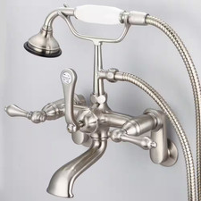 3-Handle Vintage Claw Foot Tub Faucet with Lever Handles and Hand Shower in Brus