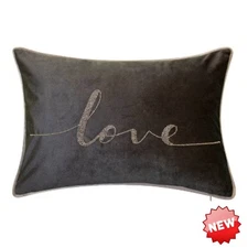 [Quick Completion] 12"x18" Poly-Filled Beaded 'Love' Luxe Velvet Lumbar Throw...