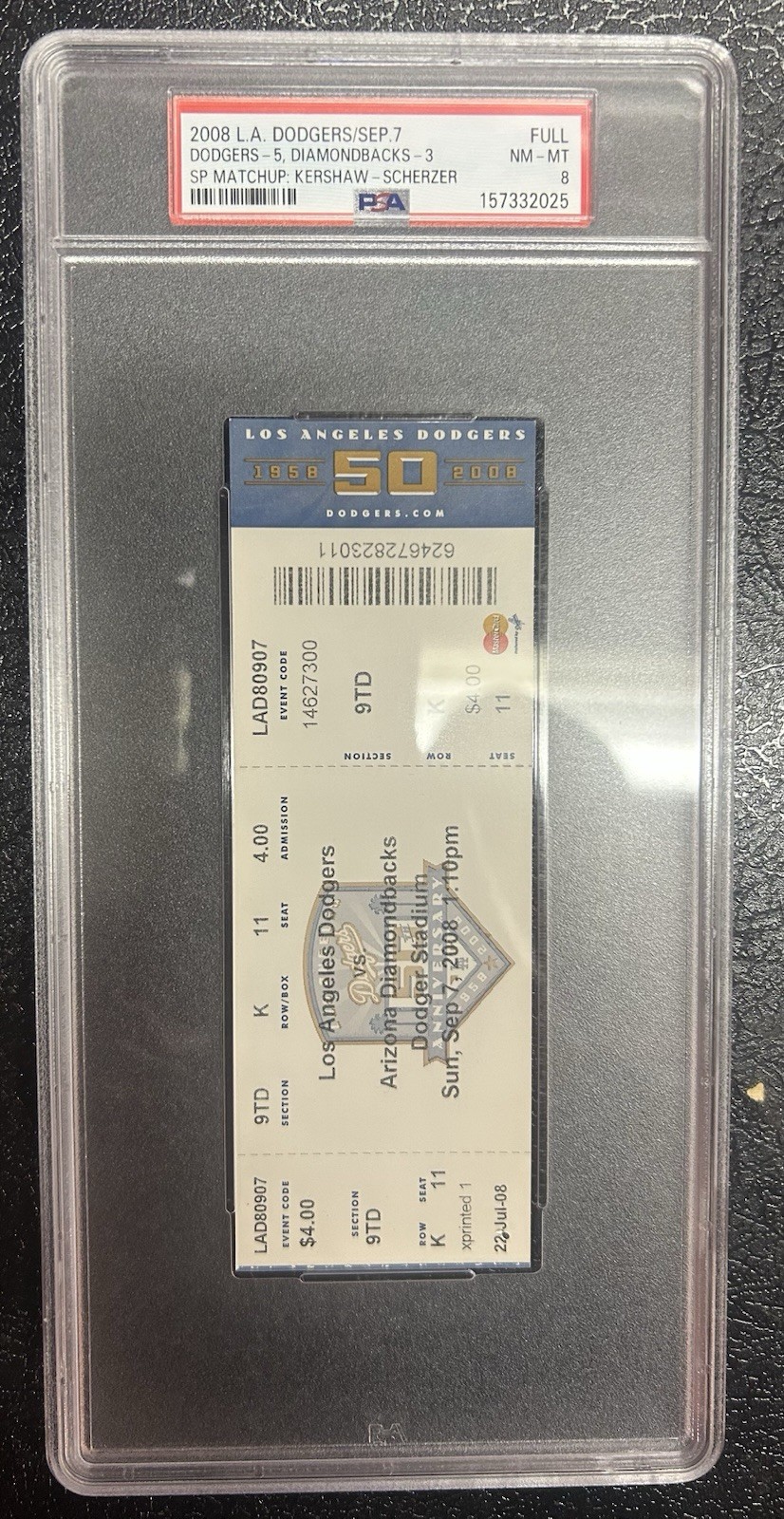 Clayton Kershaw Vs Max Scherzer 2008 Full Ticket Rookie Season HOF PSA 8 HOF