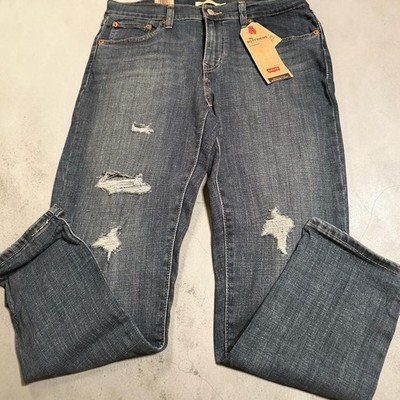 Levis Boyfriend Jeans Mid-Rise Stretch Sz 10 30 X 27L Tapered Distressed NEW