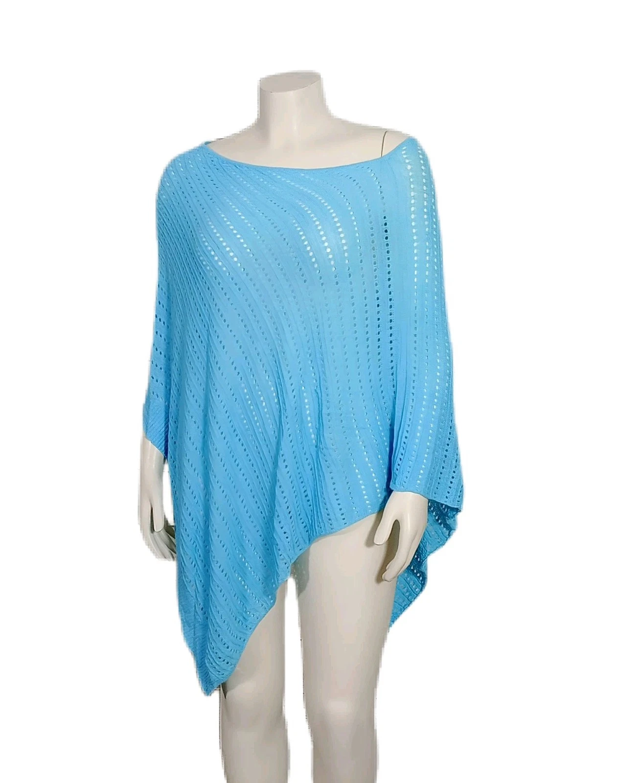 J. Jill Womens Poncho Sweater One Size Blue Linen Blend Lightweight Knit Cape