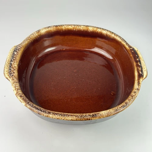 Casserole Square Dish Handles Brown Drip Glaze 8.75" VTG- Hull Oven Proof USA