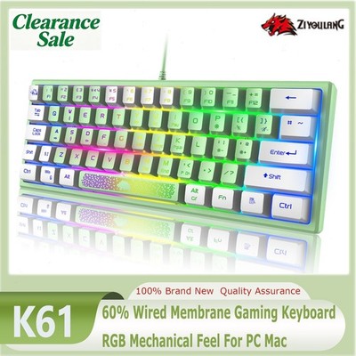 ZIYOULANG K61 60% Wired Membrane Gaming Keyboard RGB Mechanical Feel For PC Mac