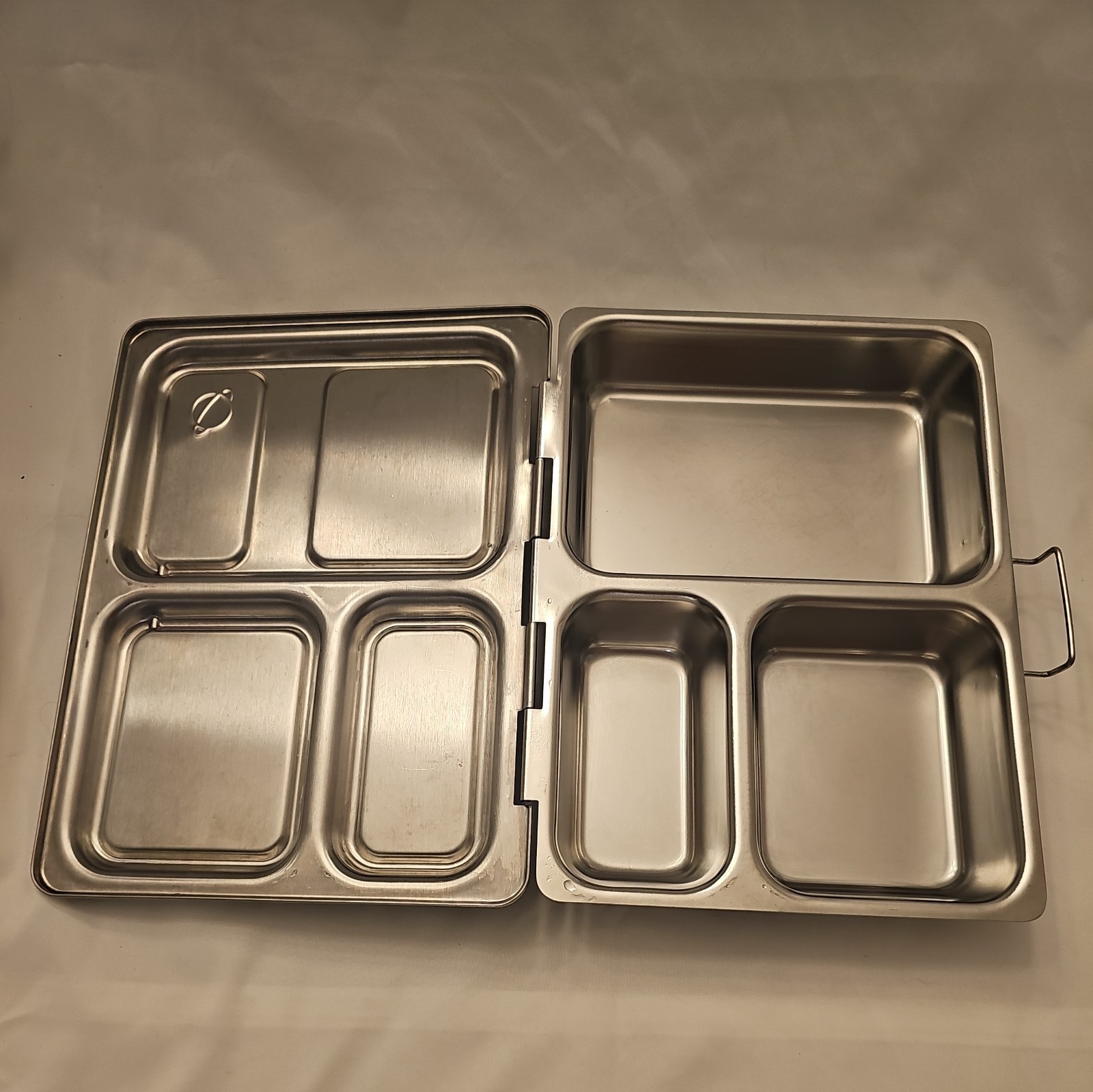 Stainless Metal 3 Compartments Bento Lunch Box With Sleeve Blue