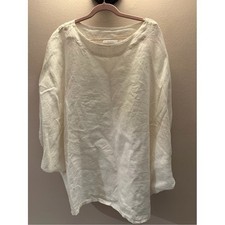 Bryn Walker Cream 100% Linen Oversized Dolman Sleeve Tunic Top M Made in USA