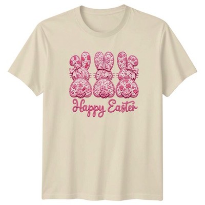 Frohe Ostern Damen T-Shirt gesteppt Hase Blumen Urlaub Saisonal