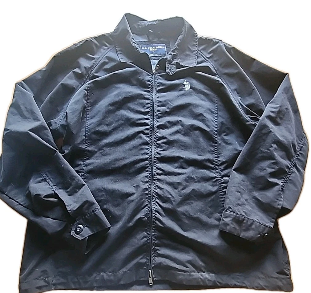 US Polo ASSN VTG Jacket Mens XL Black Long Sleeve Packable Pocket Retro 90s