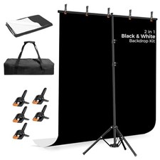 Photo Backdrop with Stand Kit 6.5x5ft, Photography Black and White 2-in-1