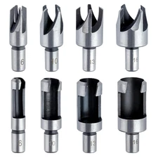 8Pcs Wood Plug Cutter Drill Bit Set Straight and Tapered Taper Cutting Tool Cork