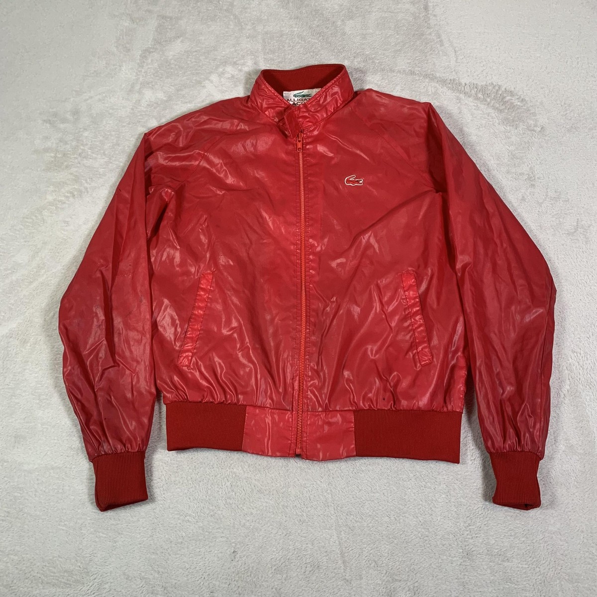 Vintage Alligator Lacoste Jacket Mens Small Red Nylon Windbreaker