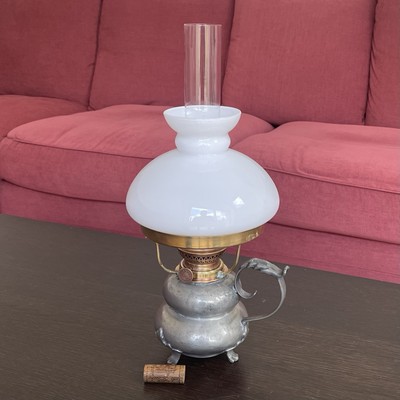 Antique Kerosene lamp, Pewter Body, Burner ''Kosmos'' W & W, Germany, 19th century