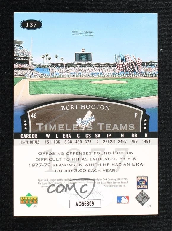 JSA Certified 2004 Upper Deck Legends Timeless Teams Burt Hooton #137 COA Auto - Image 2 of 2