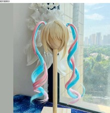 1/4 1/3 Rosa + Azul Gradiente Doble Cola de Caballo Alta Temperatura Fibra Ajuste BJD