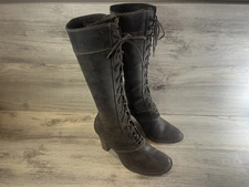 Frye Villager Lace Tall Brown Distressed Leather Heeled Boots Women’s 11