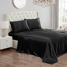 Queen Size Satin Bed Sheet Set, Deep Pocket Silky Queen Sheet Set with 1 Fitt...