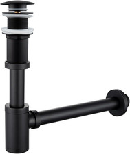 Matte Black 1 1/4" Round Bottle P-Trap with Pop Up Drain - Modern Design