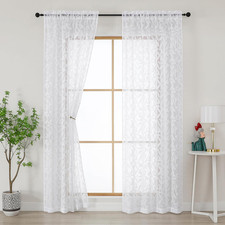 White Curtains 84 Inches Long 2 Panels Set, Light Filtering Soft Lightweight She