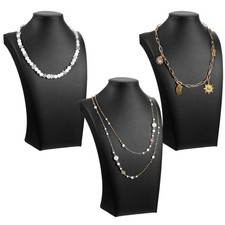 3 Pcs PU Leather Necklace Stand Display, Black Bust Jewelry Stand for Necklac...