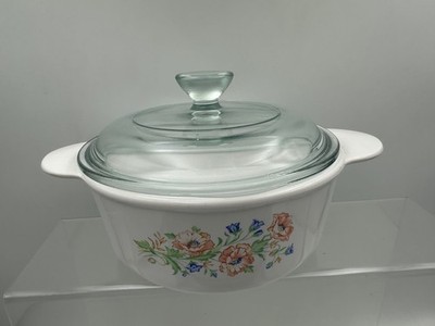 Pyrosil Corning Ware runde Auflaufform mit Pyrex Deckel Mohn Design sehr gut 