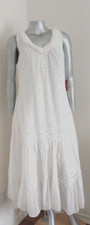 NWT REBA LAYERED EYELET BOHEMIAN MAXI DRESS SIZE L SLEEVELESS VNECK LINED Cotton