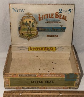 ANTIQUE LITTLE SEAL OF MINNESOTA CARDBOARD CIGAR BOX ST PAUL MN TOBACCO SMOKING