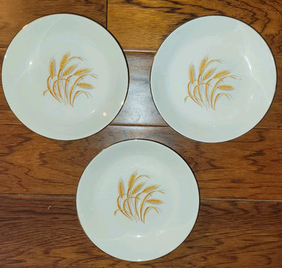 Lot of 3 Homer Laughlin Vintage Goldem Wheat 22K Gold 7.75'' Bowls